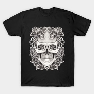 Fancy rose and skull. T-Shirt